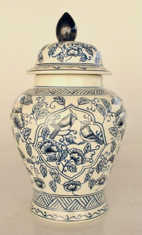 Large Blue Bird Ginger Jar